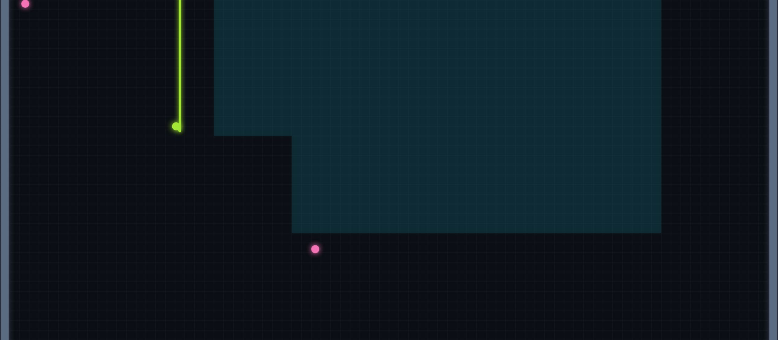 Neonix gameplay: a claimed teal region on the grid